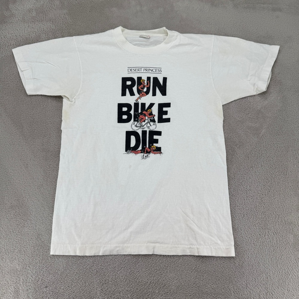 Vintage Run‎ Bike Die Triathlon Shirt Mens M White Stain USA